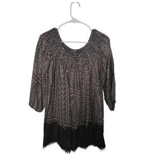 Vanessa Virginia Anthropologie Paisley Smocked Lace Hem Tunic Top Small